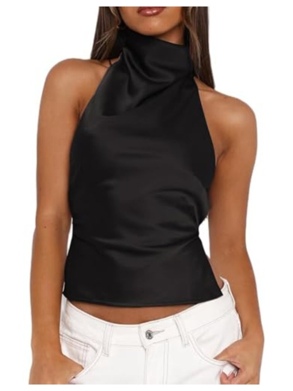 Women's Y2K Halter Tank Top High Neck Backless Cami Crop Top Sleeveless Going